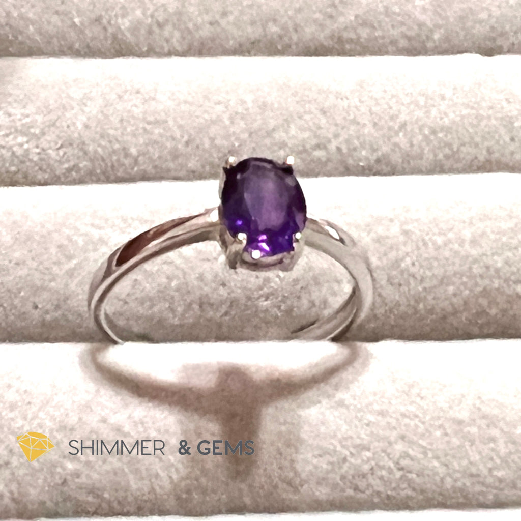 Amethyst Oval 925 Silver Rings (Adjustable Size)