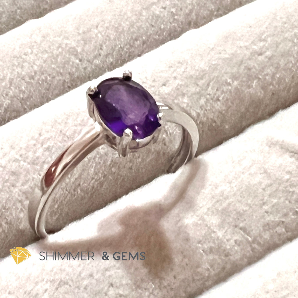 Amethyst Oval 925 Silver Rings (Adjustable Size)