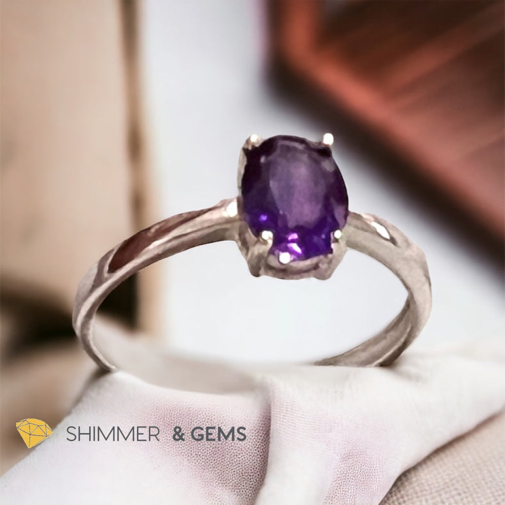 Amethyst 925 Silver Oval Rings (Adjustable Size)