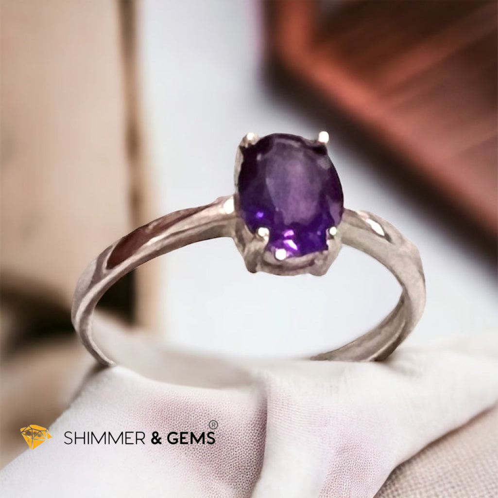 Amethyst 925 Silver Oval Rings (Adjustable Size)