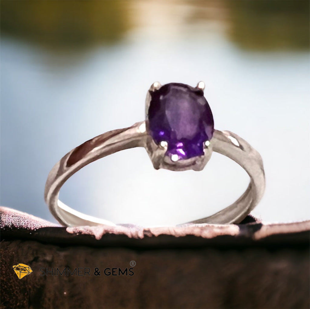 Amethyst 925 Silver Oval Rings (Adjustable Size)