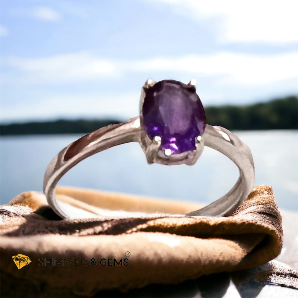 Amethyst 925 Silver Oval Rings (Adjustable Size)