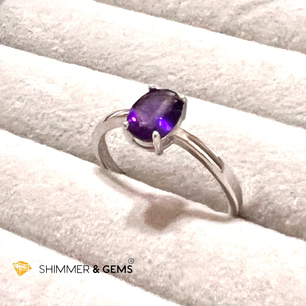 Amethyst Oval 925 Silver Rings (Adjustable Size)