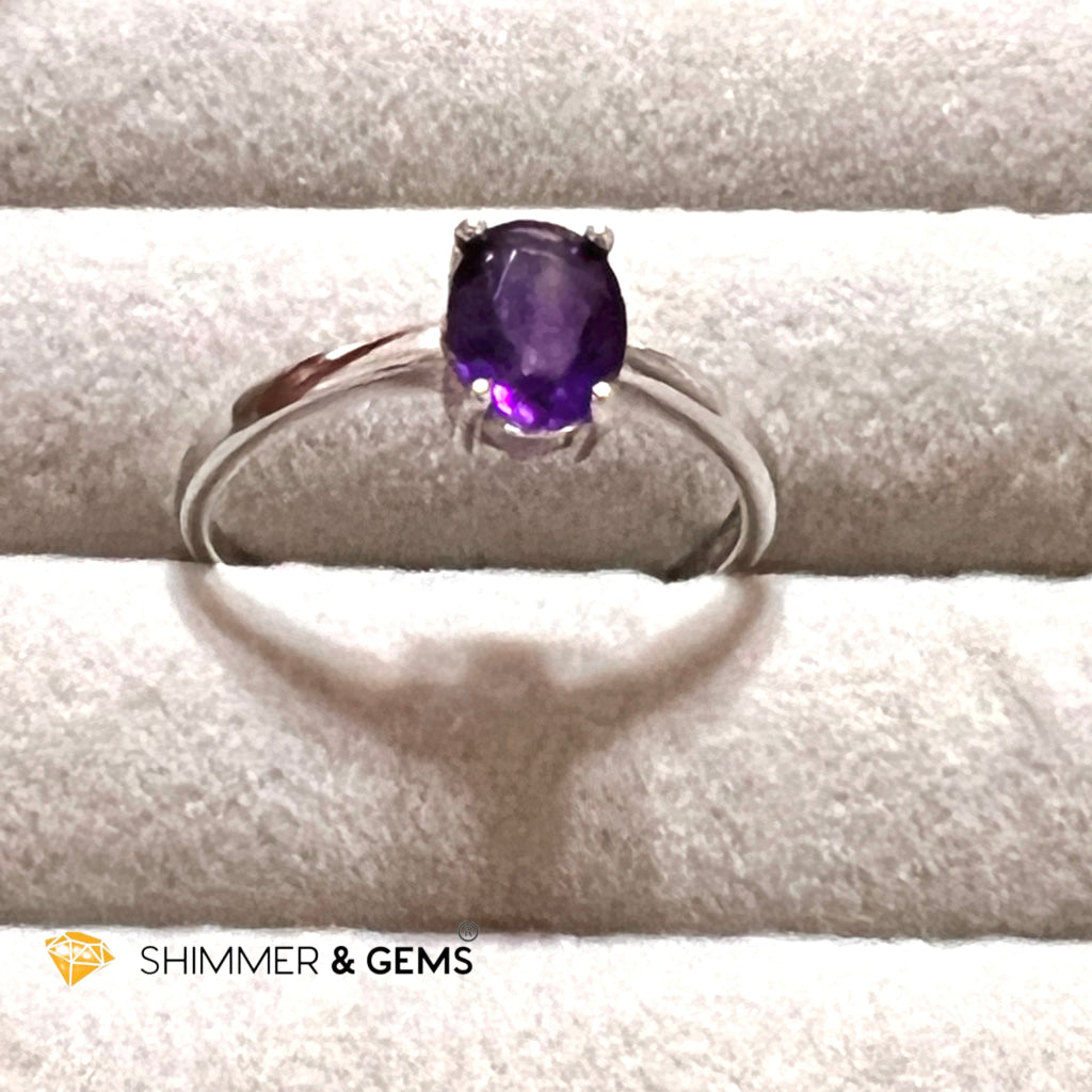 Amethyst Oval 925 Silver Rings (Adjustable Size)