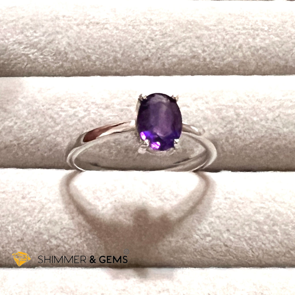 Amethyst Oval 925 Silver Rings (Adjustable Size)