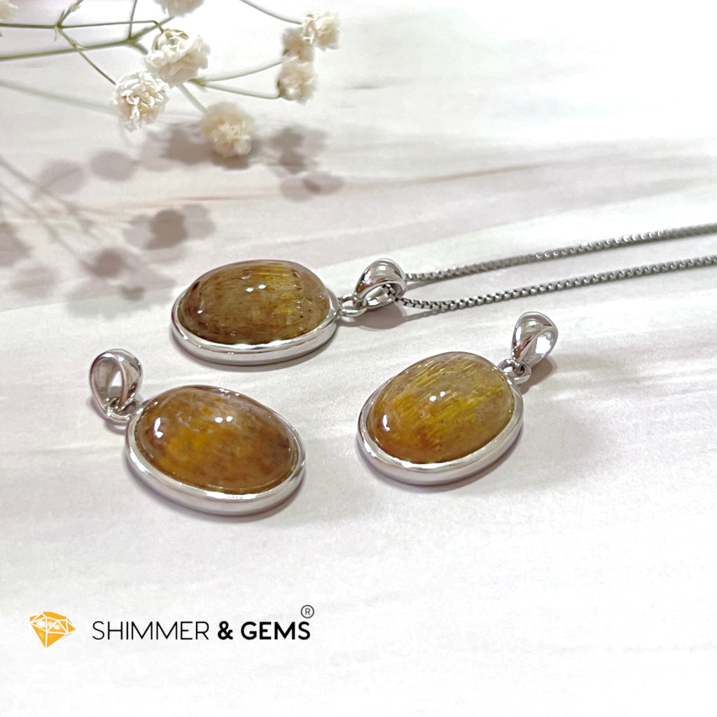 Amethyst Cacoxinite Oval 925 Silver Pendant