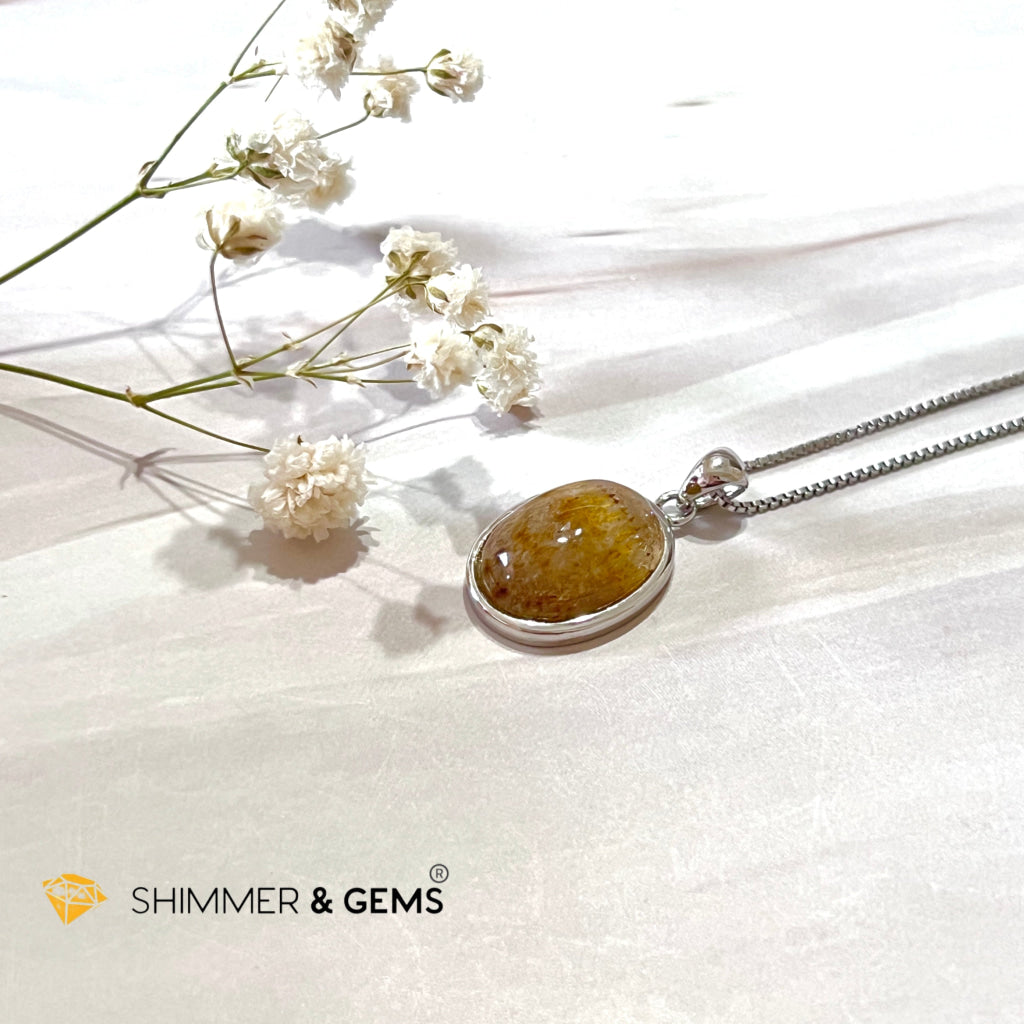 Amethyst Cacoxinite Oval 925 Silver Pendant