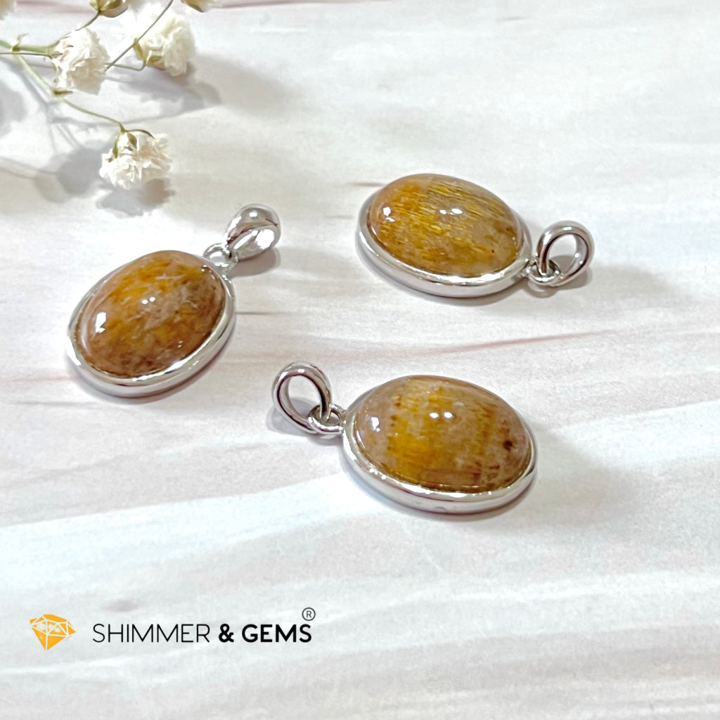 Amethyst Cacoxinite Oval 925 Silver Pendant