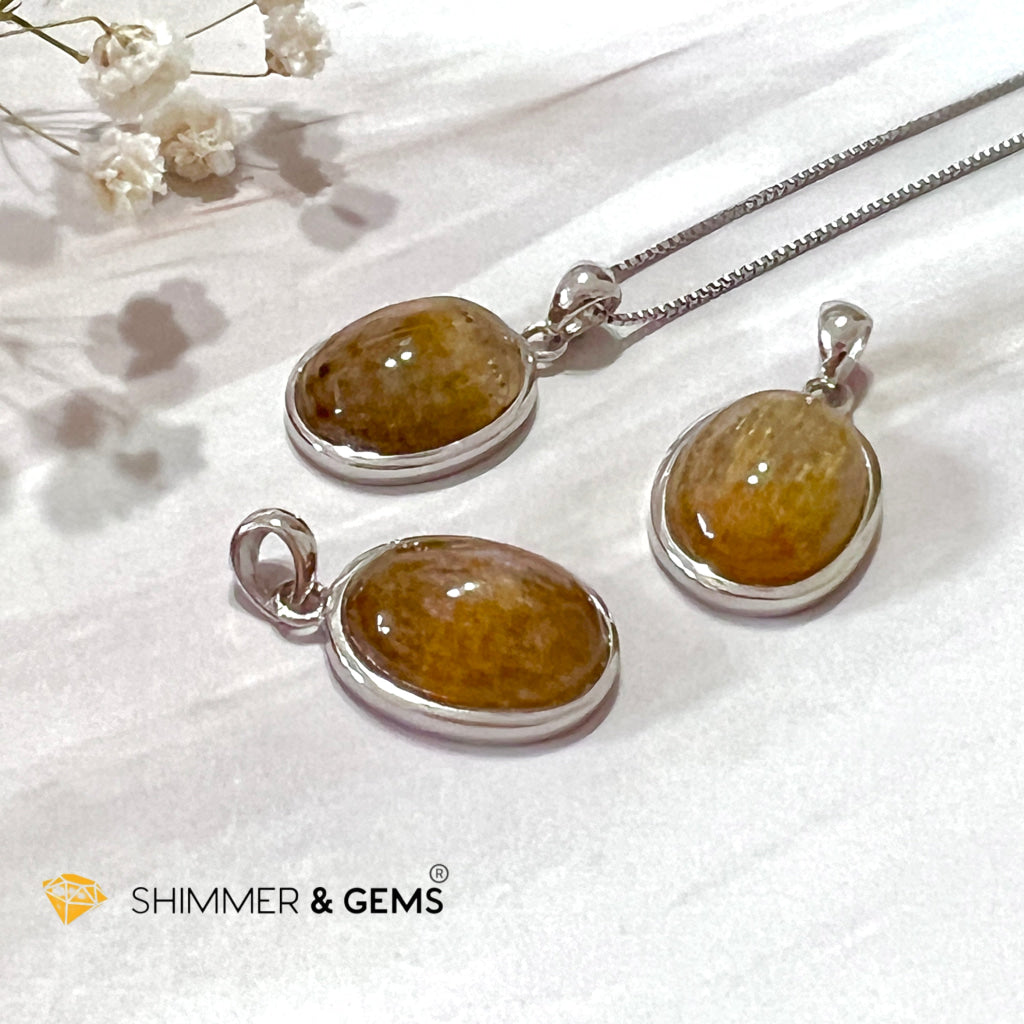 Amethyst Cacoxinite Oval 925 Silver Pendant