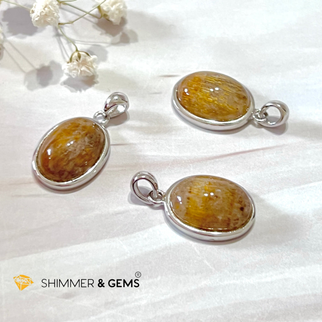 Amethyst Cacoxinite Oval 925 Silver Pendant