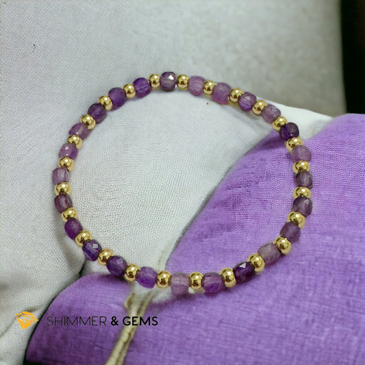 Amethyst Cube (4mm) Bracelet with Stainless Steel Beads