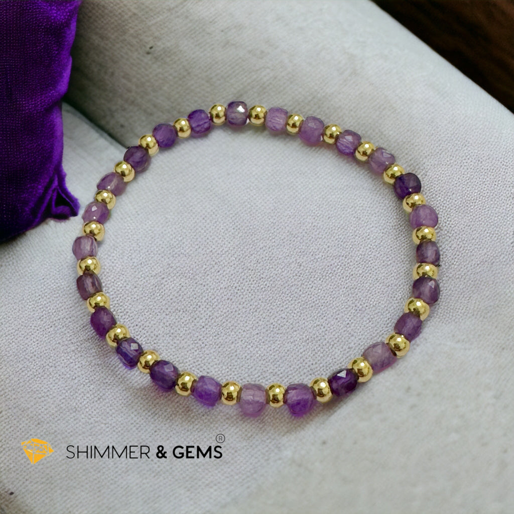 Amethyst Cube (4mm) Bracelet with Stainless Steel Beads