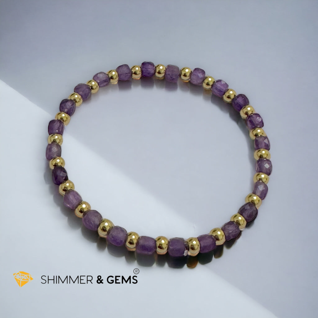 Amethyst Cube (4mm) Bracelet with Stainless Steel Beads