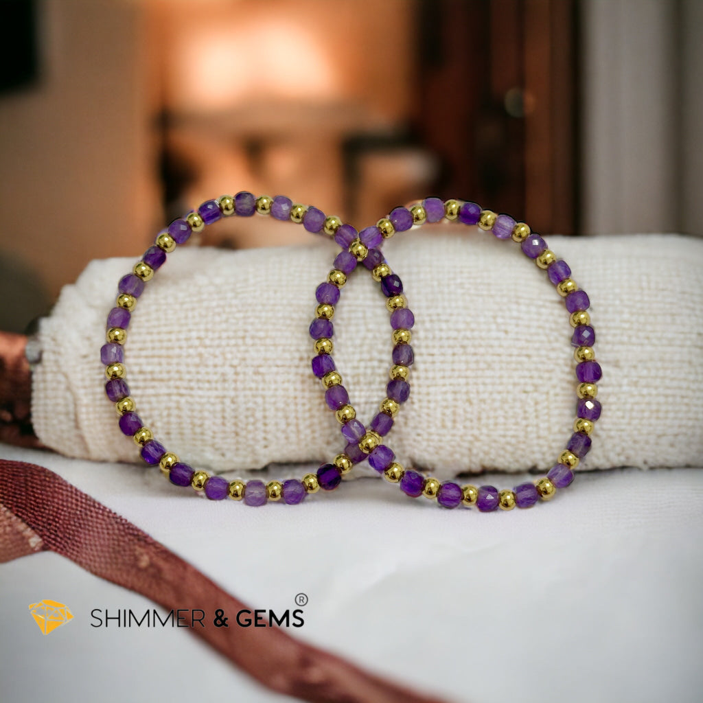 Amethyst Cube (4mm) Bracelet with Stainless Steel Beads