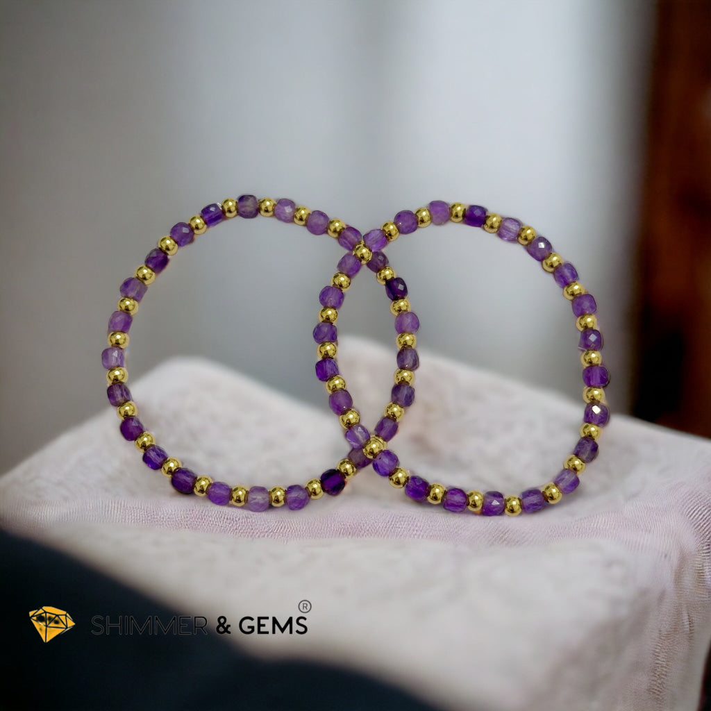 Amethyst Cube (4mm) Bracelet with Stainless Steel Beads
