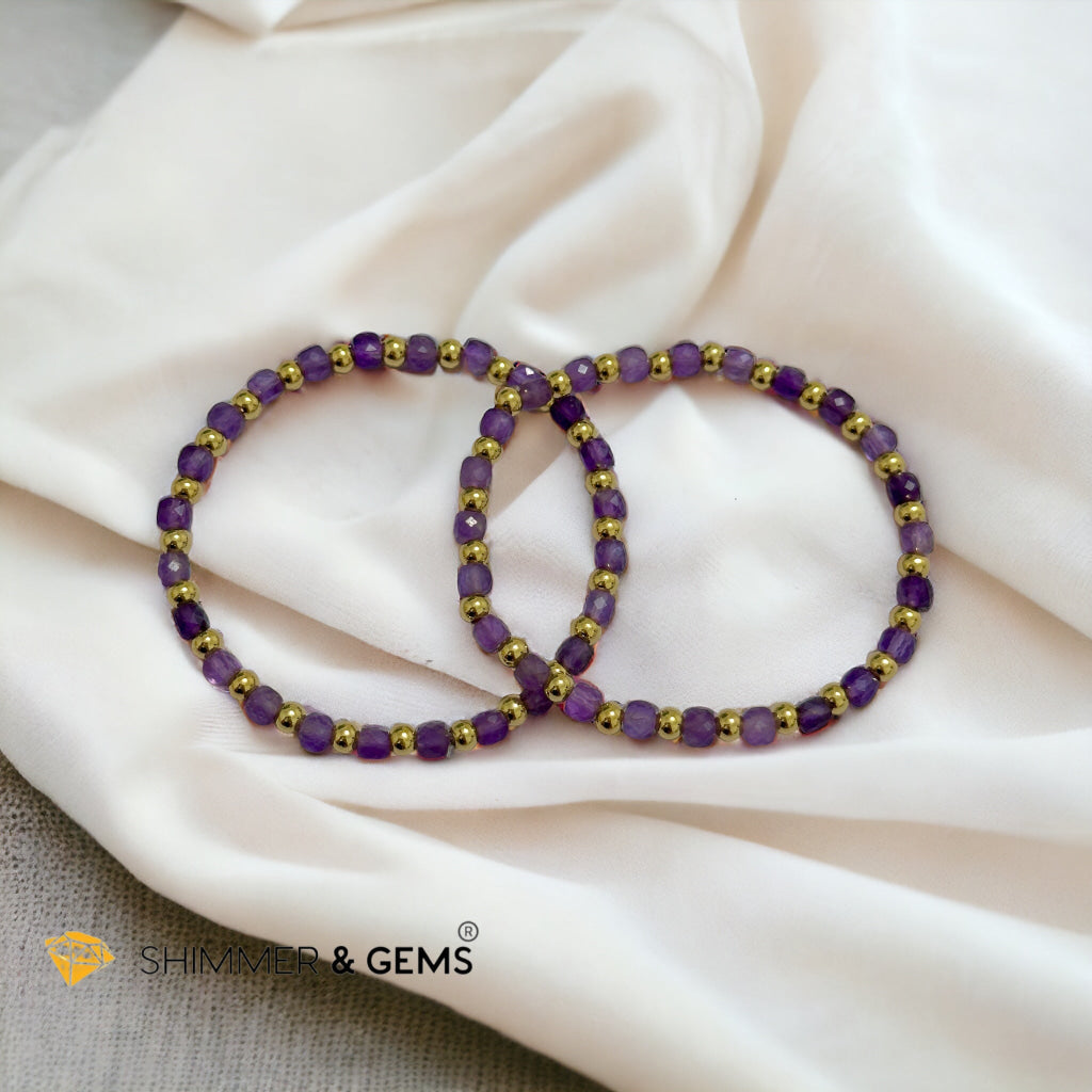 Amethyst Cube (4mm) Bracelet with Stainless Steel Beads