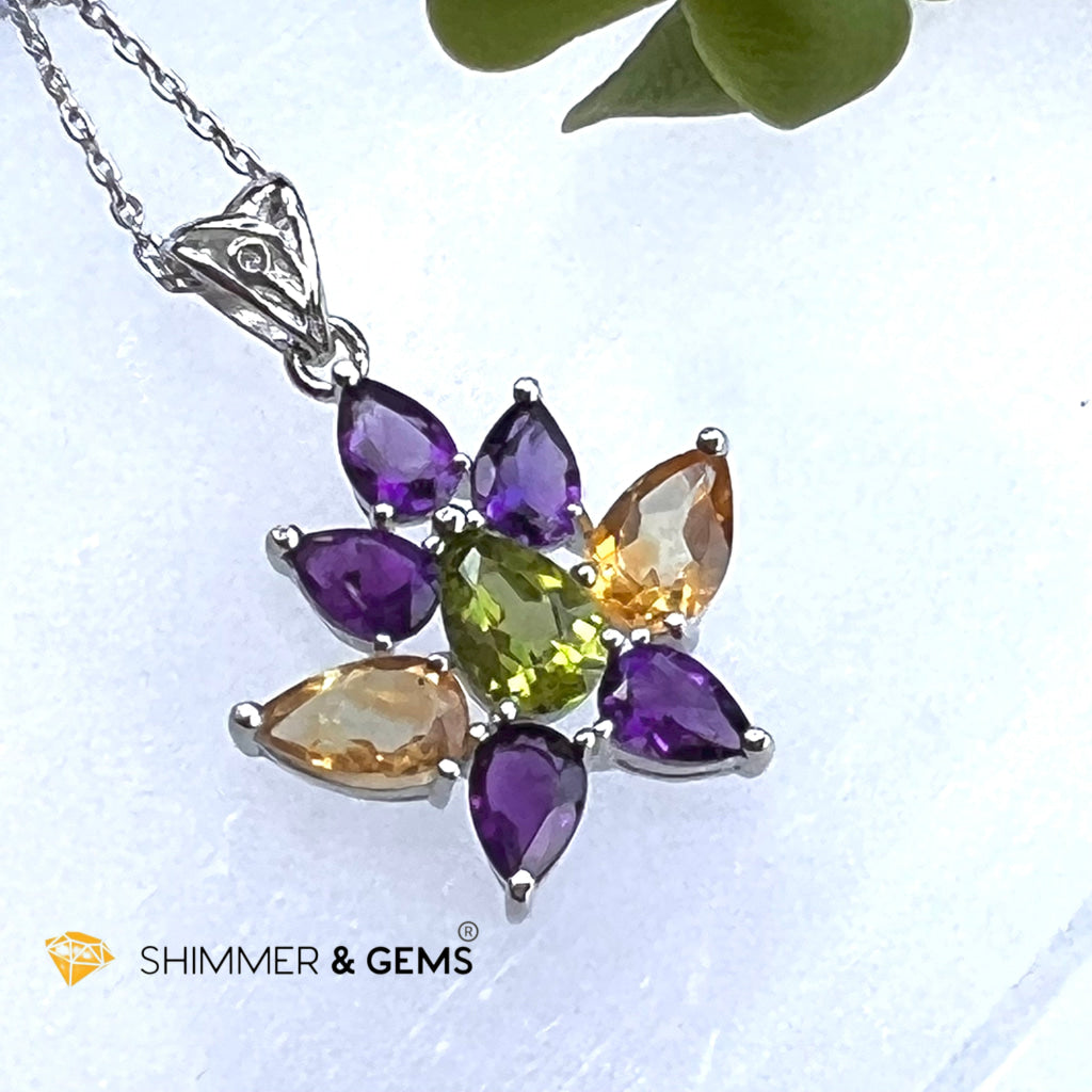 Amethyst Fairy With Peridot And Citrine Wings Pendant In 925 Silver (For Success Wealth) 18X21Mm