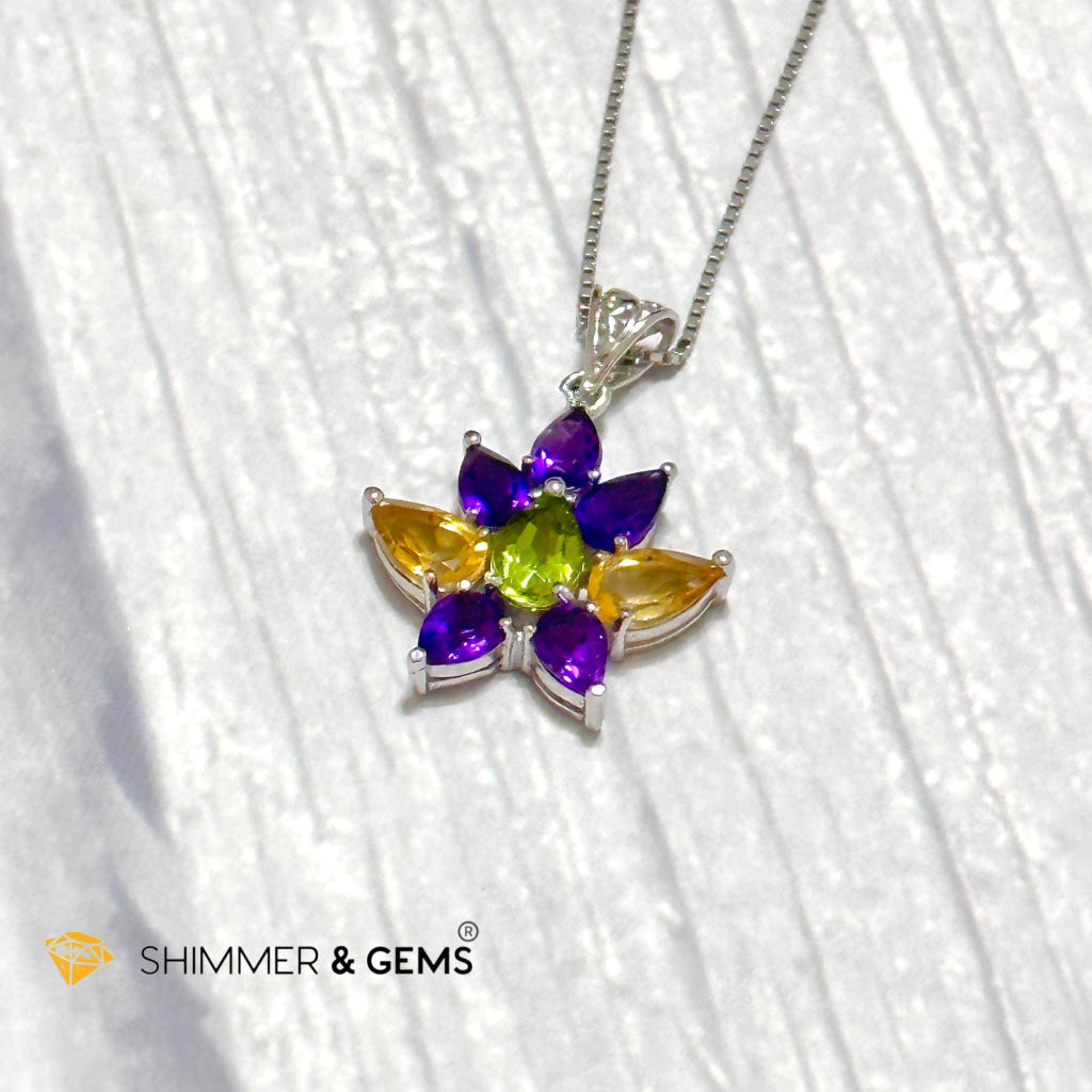 Amethyst Fairy with Peridot and Citrine Wings Pendant in 925 Silver (For Success and Wealth)