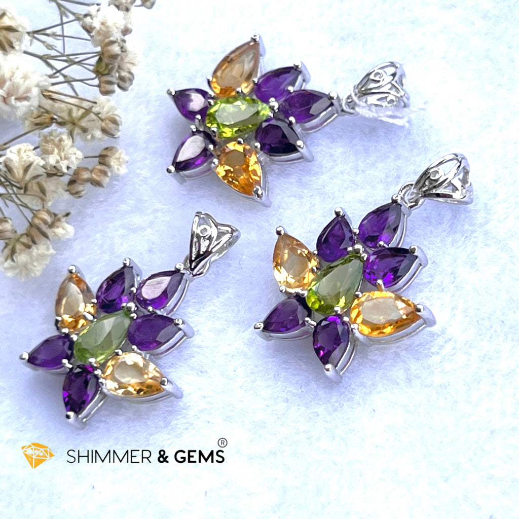 Amethyst Fairy With Peridot And Citrine Wings Pendant In 925 Silver (For Success Wealth) Charms &