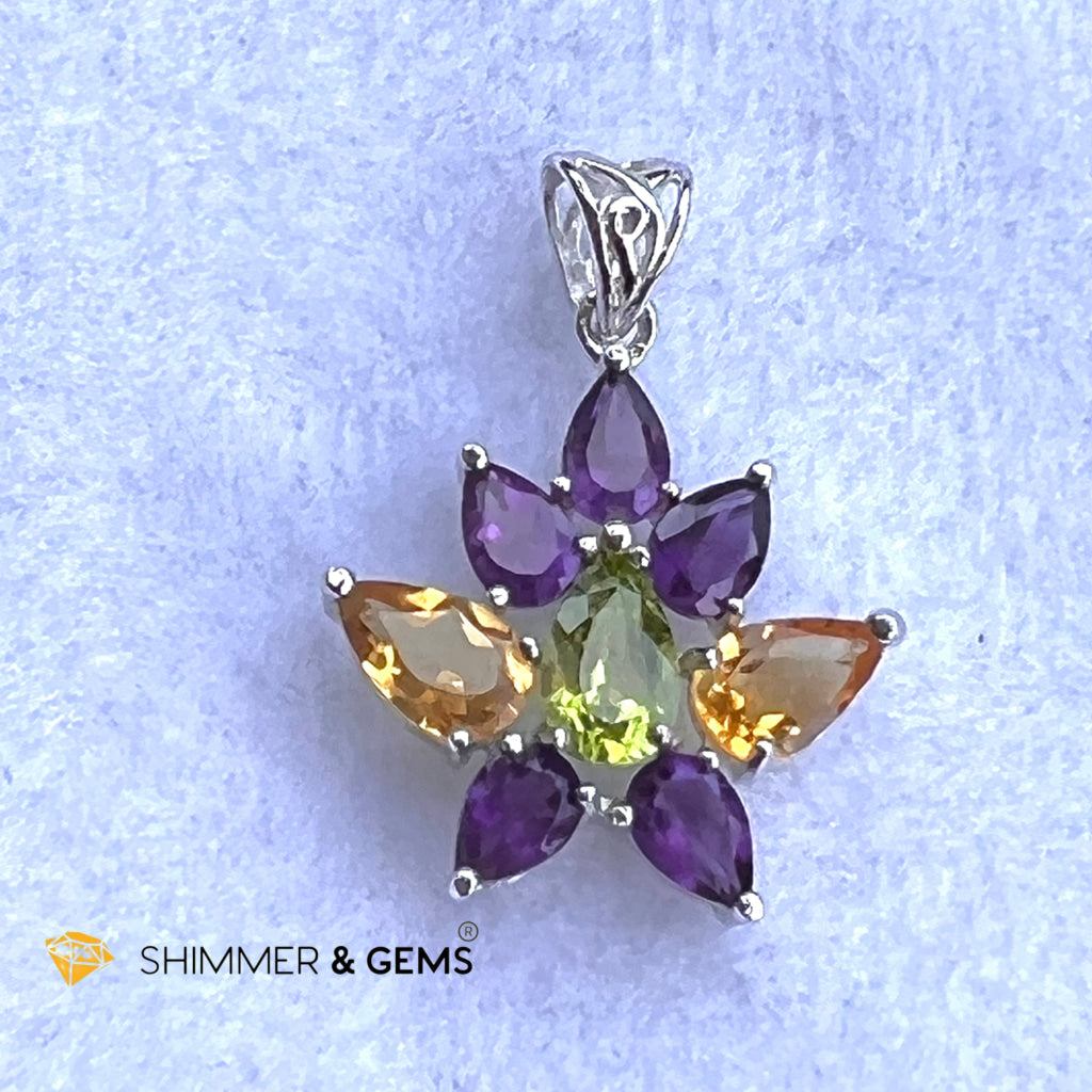 Amethyst Fairy With Peridot And Citrine Wings Pendant In 925 Silver (For Success Wealth) Charms &