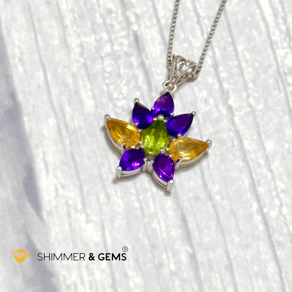 Amethyst Fairy with Peridot and Citrine Wings Pendant in 925 Silver (For Success and Wealth)