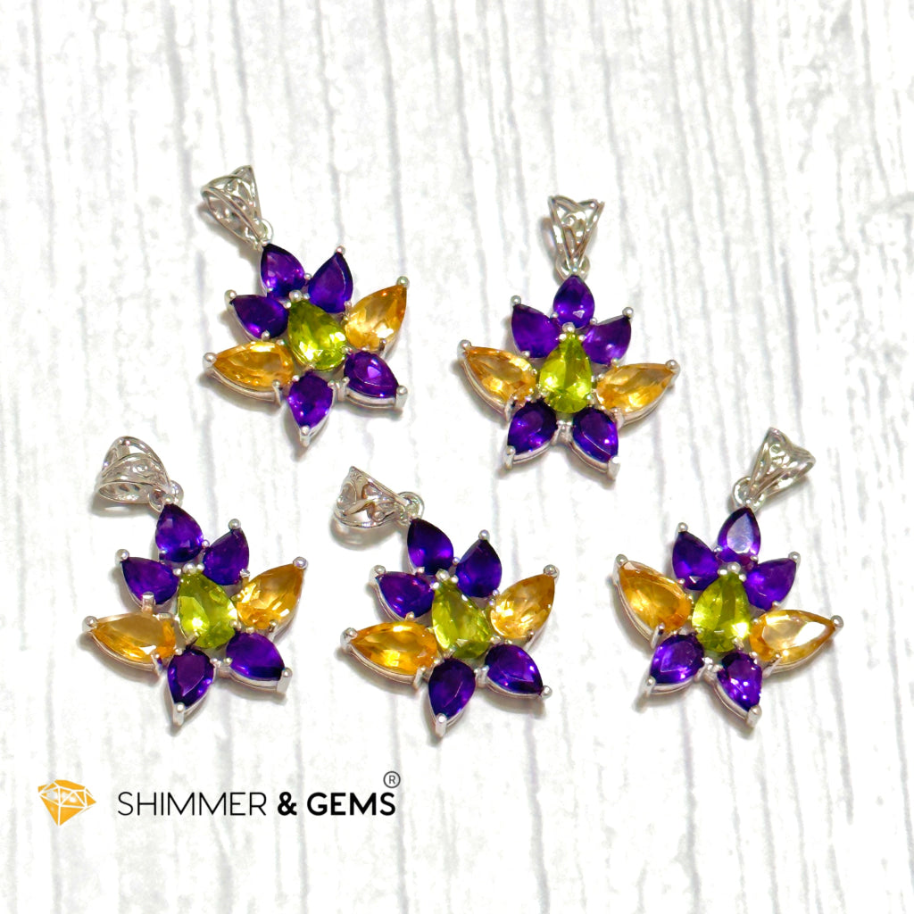 Amethyst Fairy with Peridot and Citrine Wings Pendant in 925 Silver (For Success and Wealth)