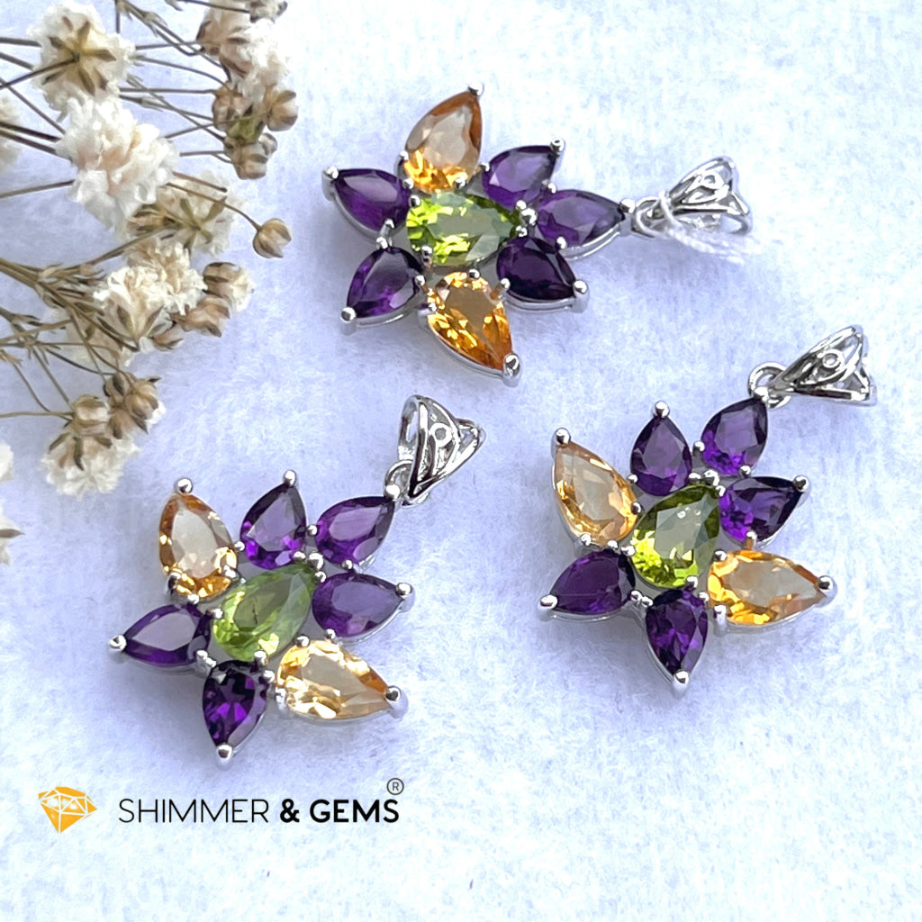 Amethyst Fairy With Peridot And Citrine Wings Pendant In 925 Silver (For Success Wealth) Charms &