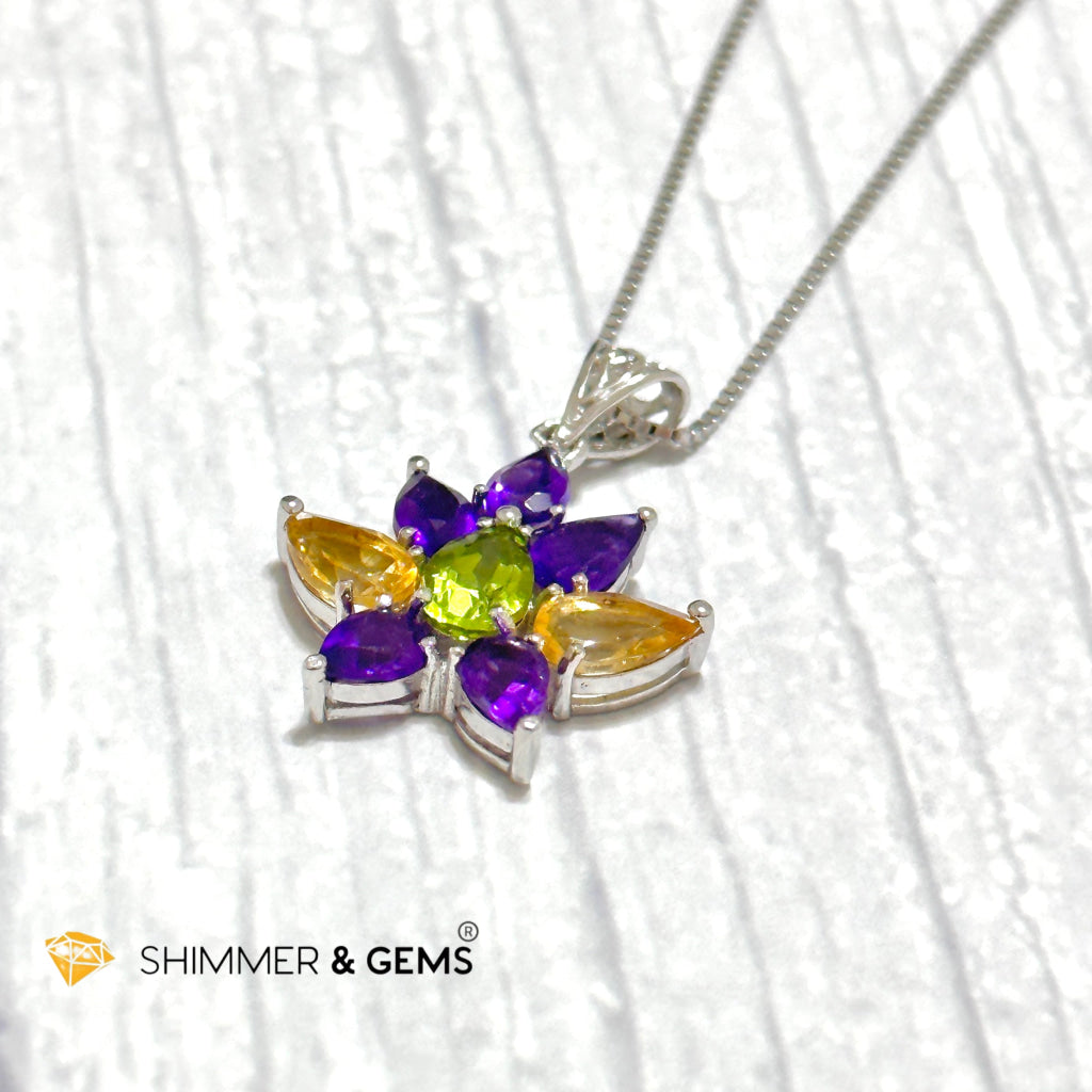 Amethyst Fairy with Peridot and Citrine Wings Pendant in 925 Silver (For Success and Wealth)