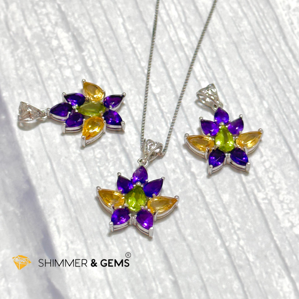 Amethyst Fairy with Peridot and Citrine Wings Pendant in 925 Silver (For Success and Wealth)