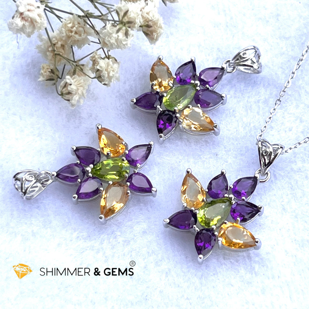 Amethyst Fairy With Peridot And Citrine Wings Pendant In 925 Silver (For Success Wealth) Charms &