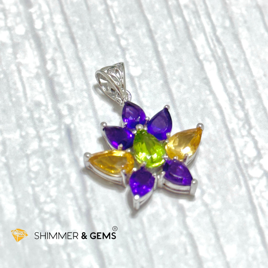 Amethyst Fairy with Peridot and Citrine Wings Pendant in 925 Silver (For Success and Wealth)