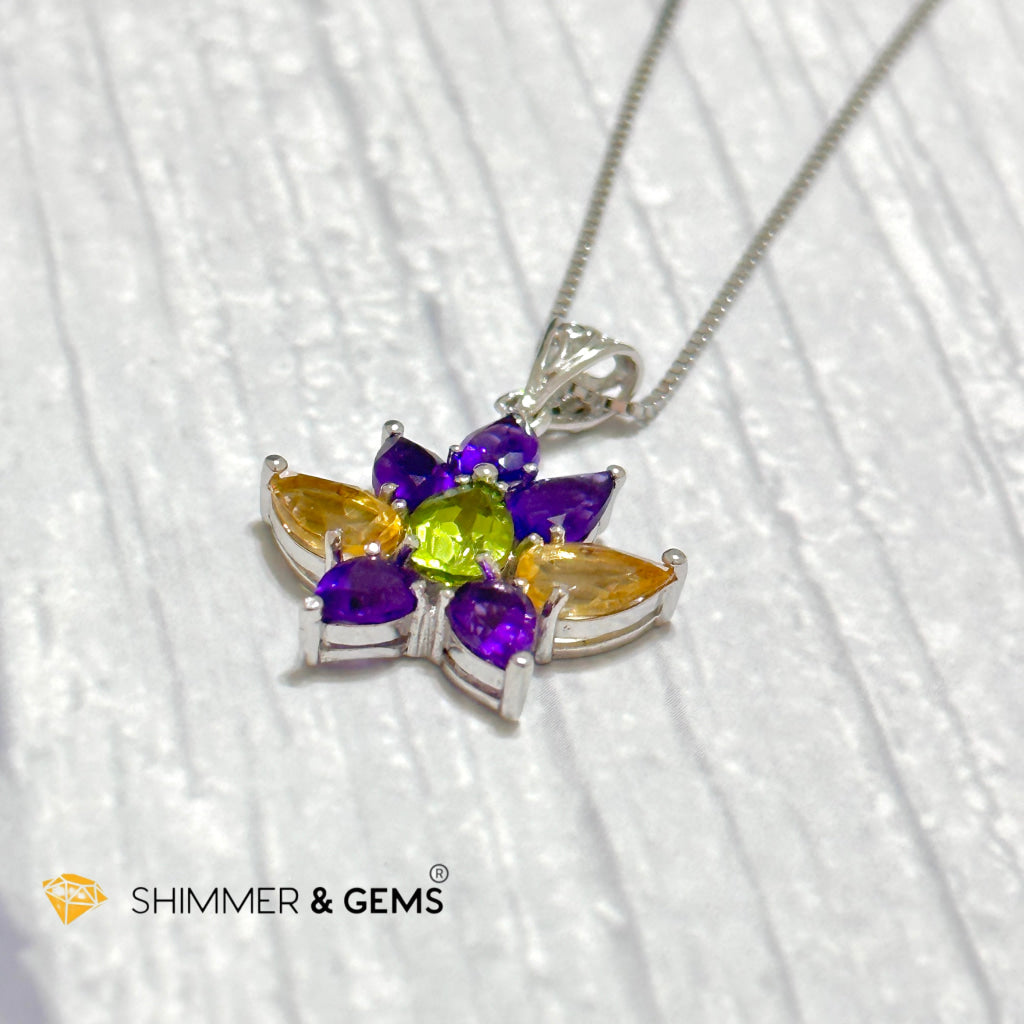 Amethyst Fairy with Peridot and Citrine Wings Pendant in 925 Silver (For Success and Wealth)