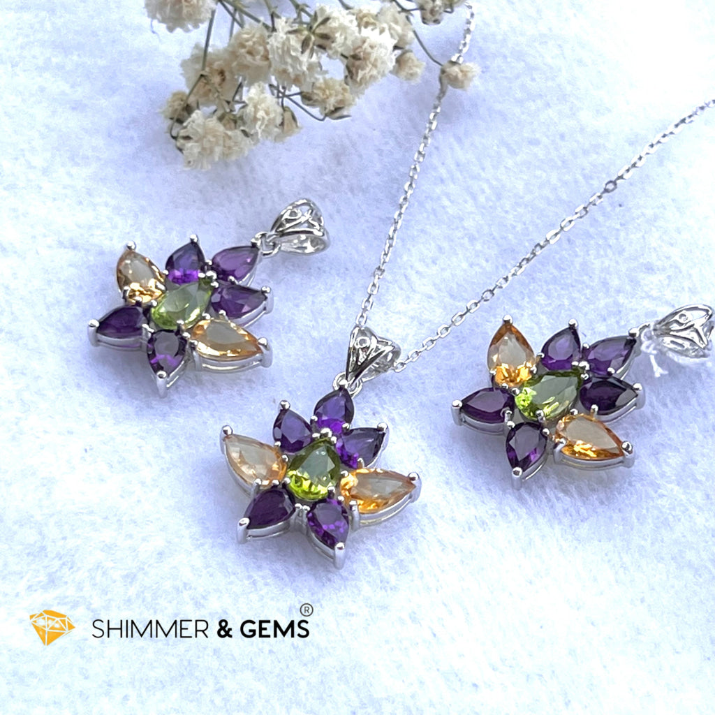 Amethyst Fairy With Peridot And Citrine Wings Pendant In 925 Silver (For Success Wealth) Charms &