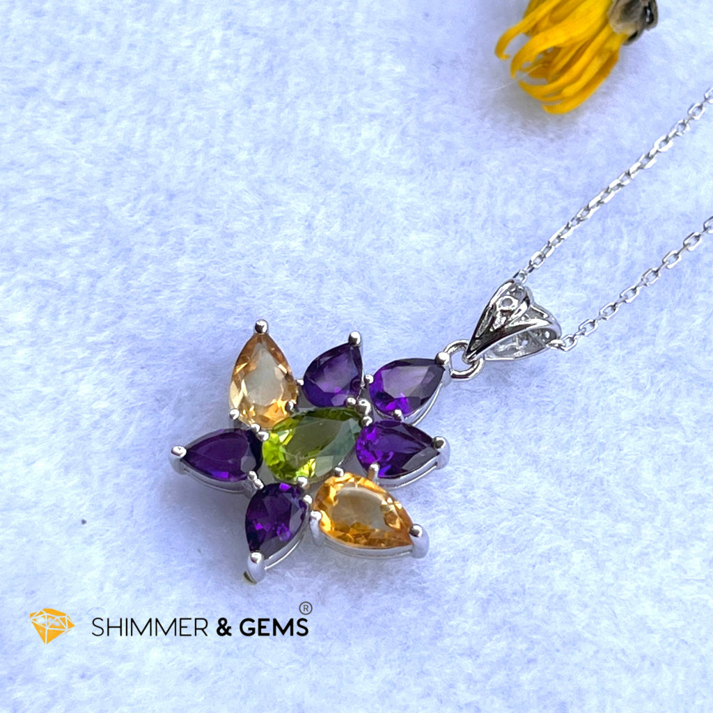 Amethyst Fairy With Peridot And Citrine Wings Pendant In 925 Silver (For Success Wealth) Charms &