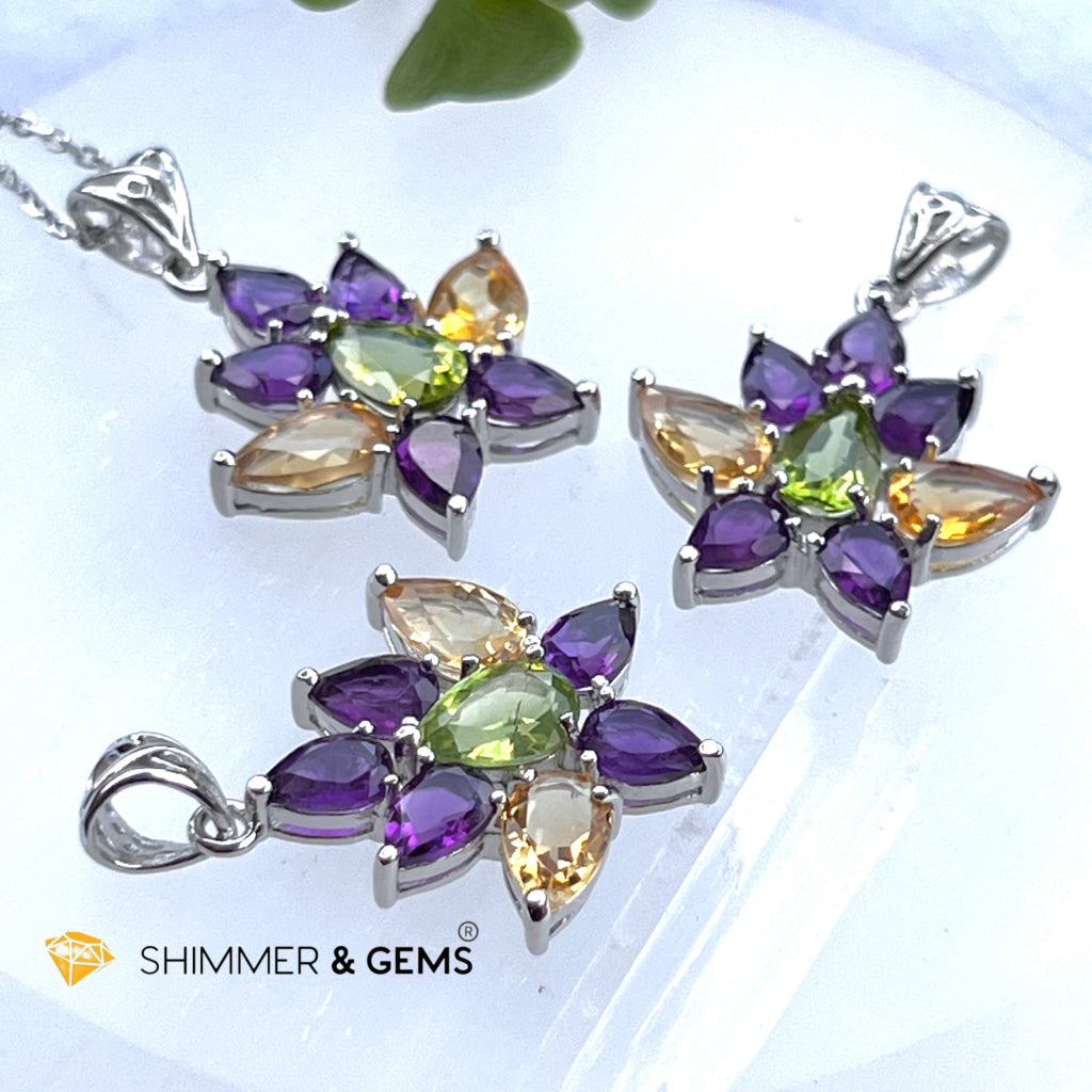 Amethyst Fairy With Peridot And Citrine Wings Pendant In 925 Silver (For Success Wealth) Charms &