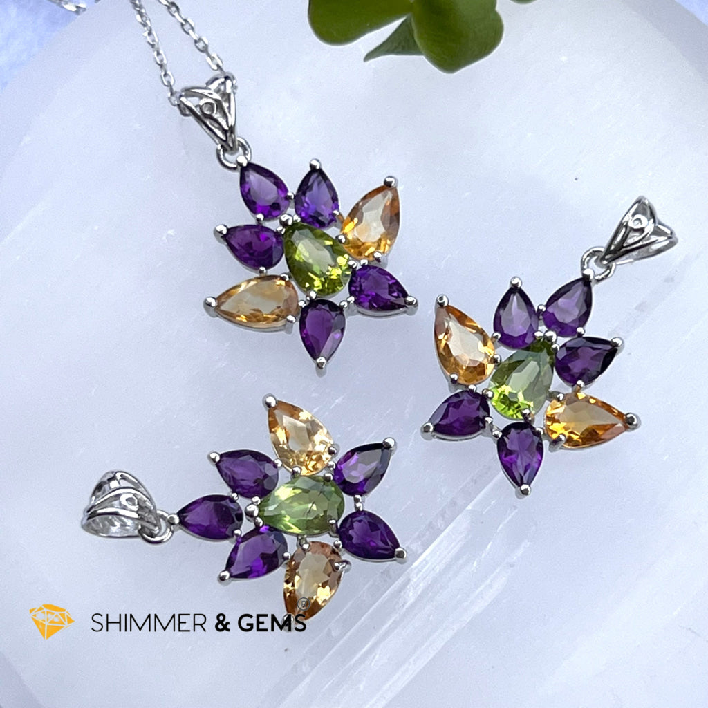 Amethyst Fairy With Peridot And Citrine Wings Pendant In 925 Silver (For Success Wealth) Charms &