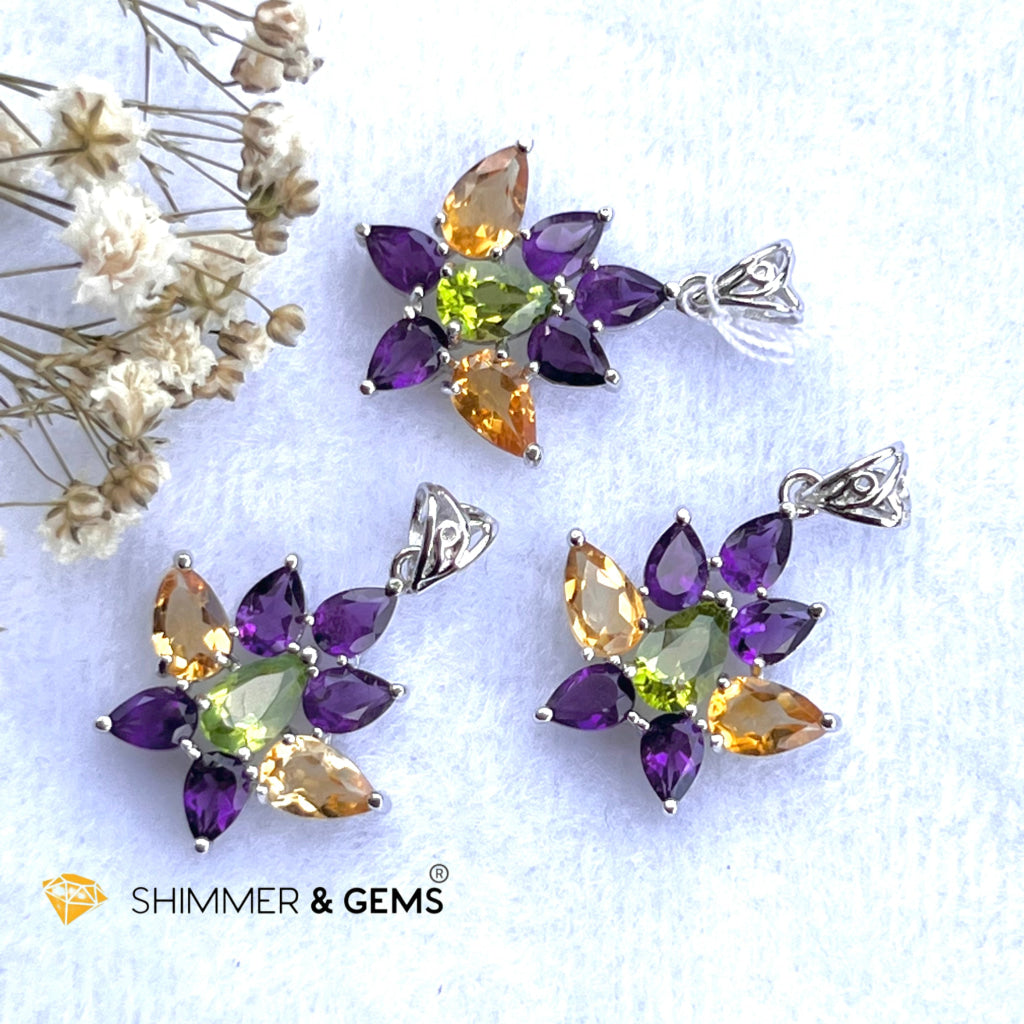 Amethyst Fairy With Peridot And Citrine Wings Pendant In 925 Silver (For Success Wealth) Charms &