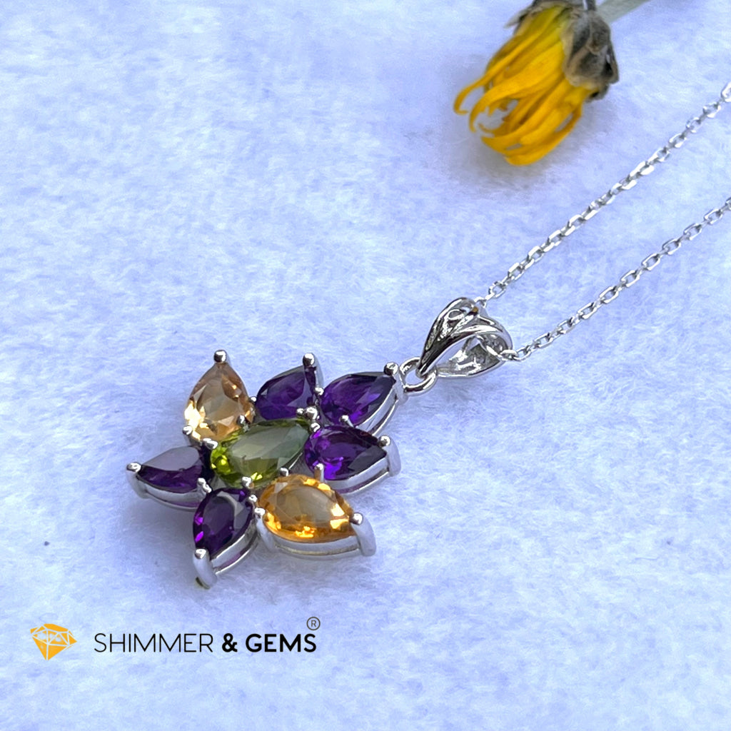 Amethyst Fairy With Peridot And Citrine Wings Pendant In 925 Silver (For Success Wealth) Charms &