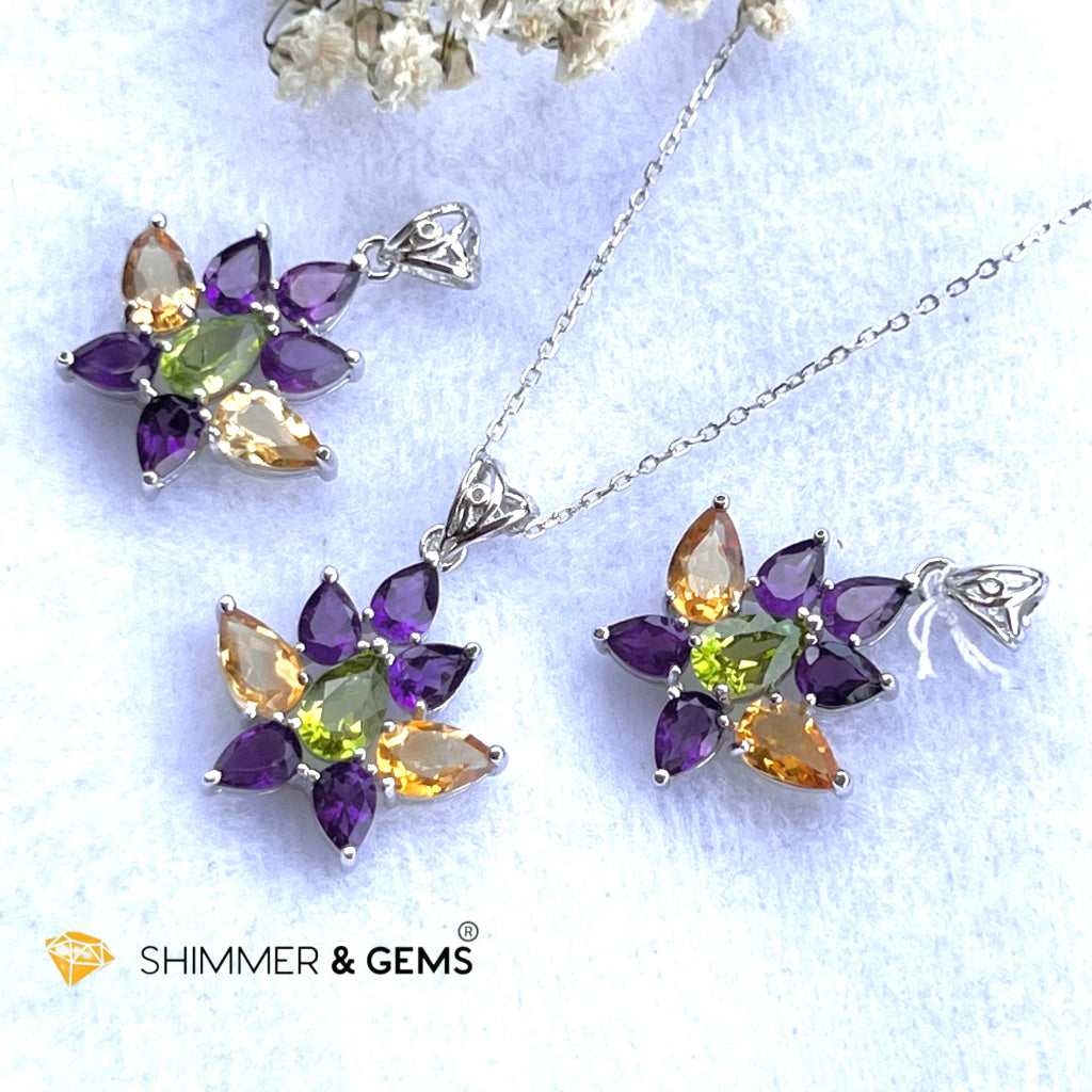 Amethyst Fairy With Peridot And Citrine Wings Pendant In 925 Silver (For Success Wealth) Charms &