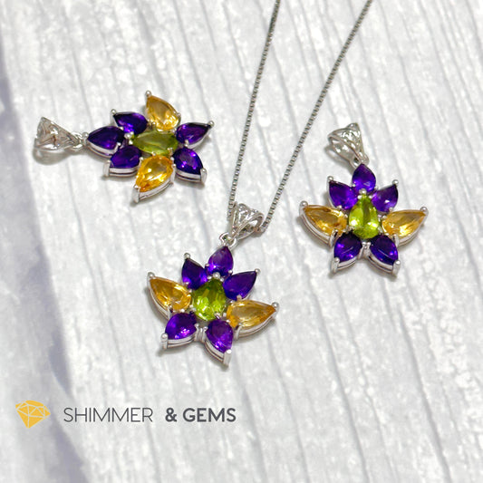 Amethyst Fairy with Peridot and Citrine Wings Pendant in 925 Silver (For Success and Wealth)