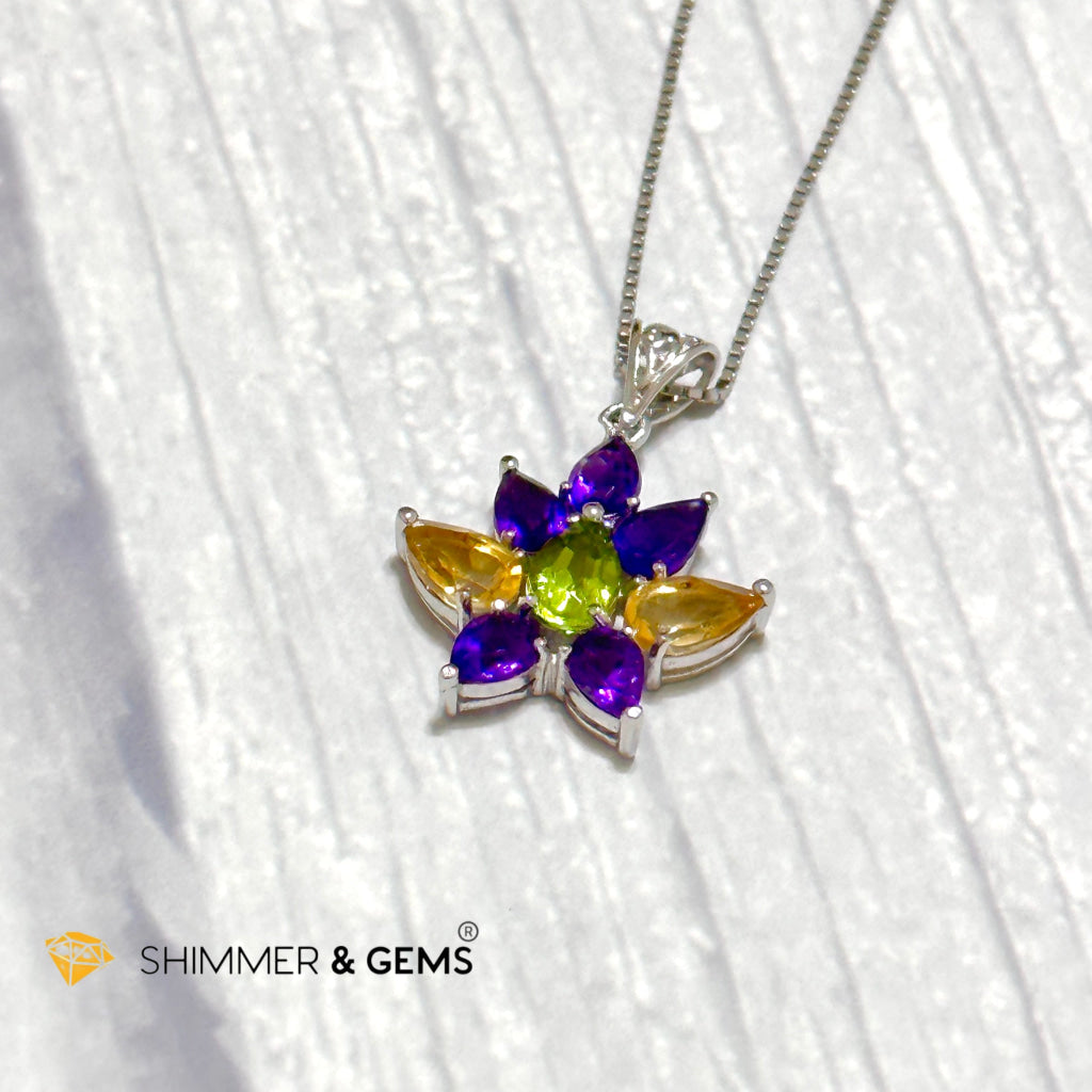 Amethyst Fairy with Peridot and Citrine Wings Pendant in 925 Silver (For Success and Wealth)