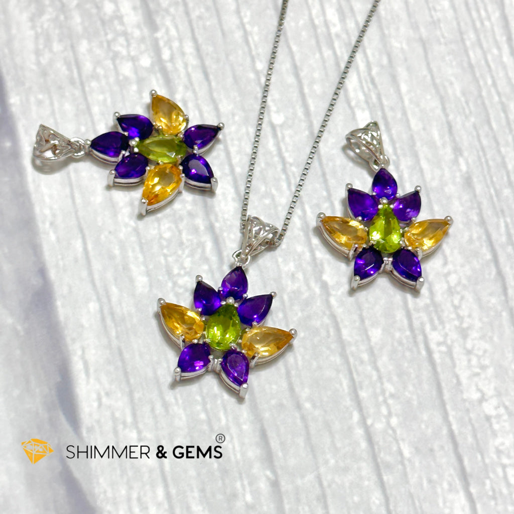 Amethyst Fairy with Peridot and Citrine Wings Pendant in 925 Silver (For Success and Wealth)