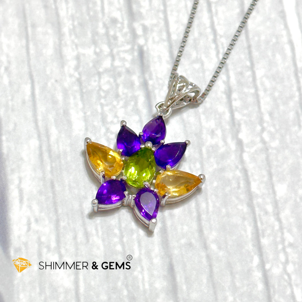 Amethyst Fairy with Peridot and Citrine Wings Pendant in 925 Silver (For Success and Wealth)