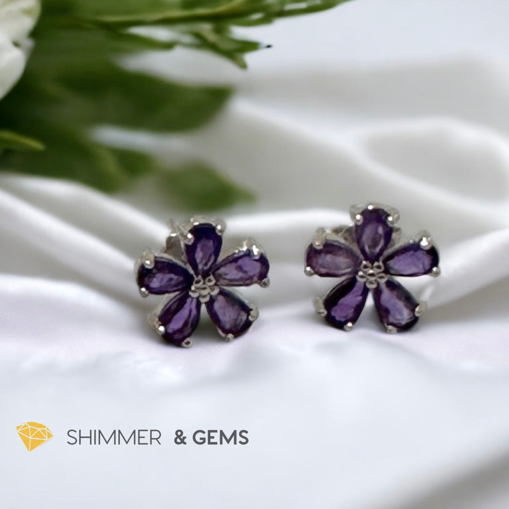 Amethyst Floral 15mm Earrings (925 Silver)