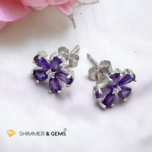 Amethyst Floral 15mm Earrings (925 Silver)