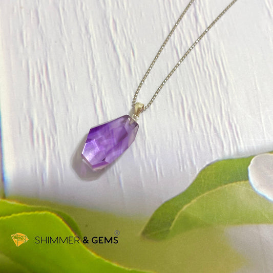 Amethyst Free Form Faceted 925 Silver Pendant (30mm) Gem Grade