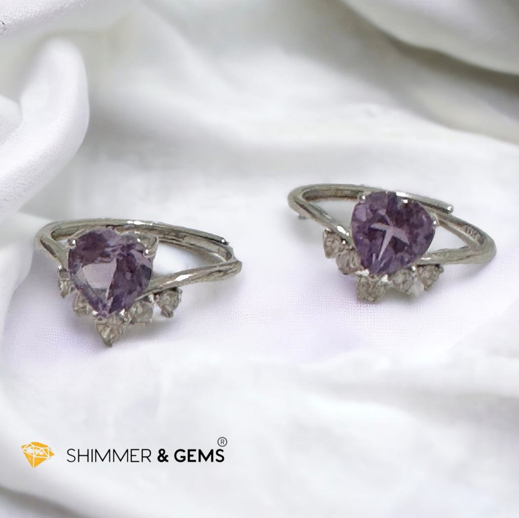 Amethyst Heart 925 Silver Adjustable Ring