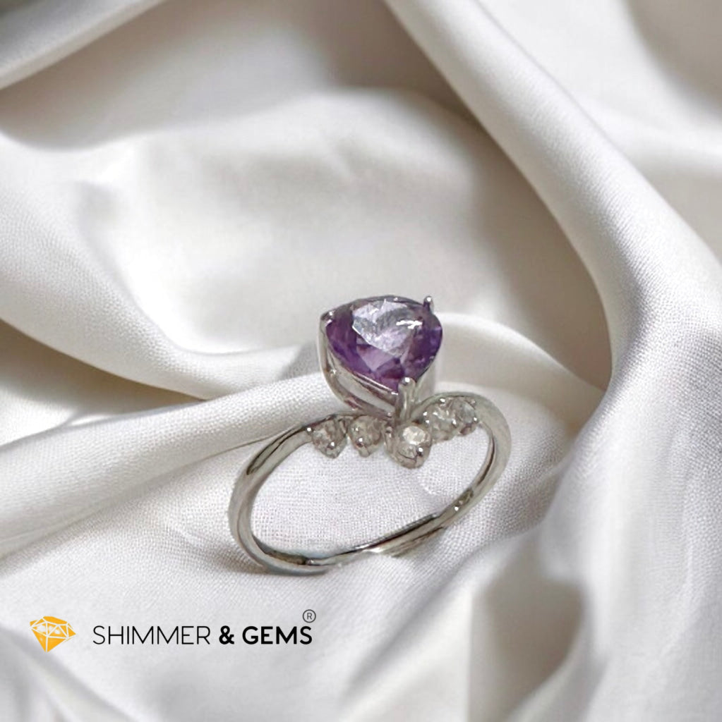 Amethyst Heart 925 Silver Adjustable Ring