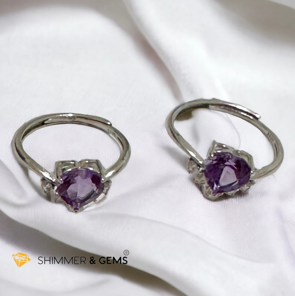 Amethyst Heart 925 Silver Adjustable Ring