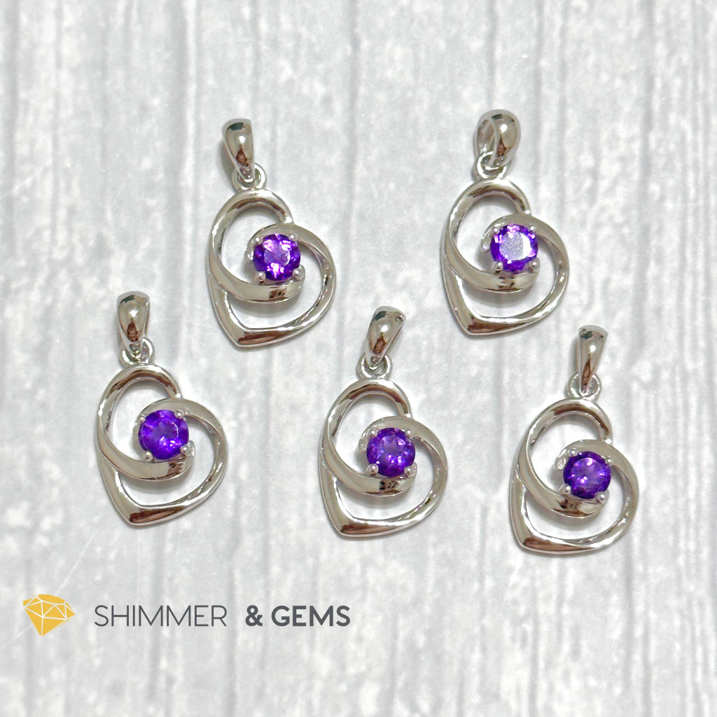 Amethyst Heart with Heart 4mm 925 Silver Pendant